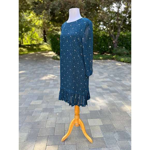 Vintage 90s Teal Drop Waist Dress Retro 20s 30s Fall Winter Modest Church Petite - Picture 8 of 13